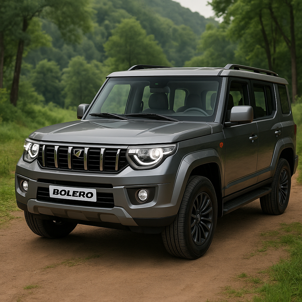 New Mahindra Bolero SUV off-road in forest
