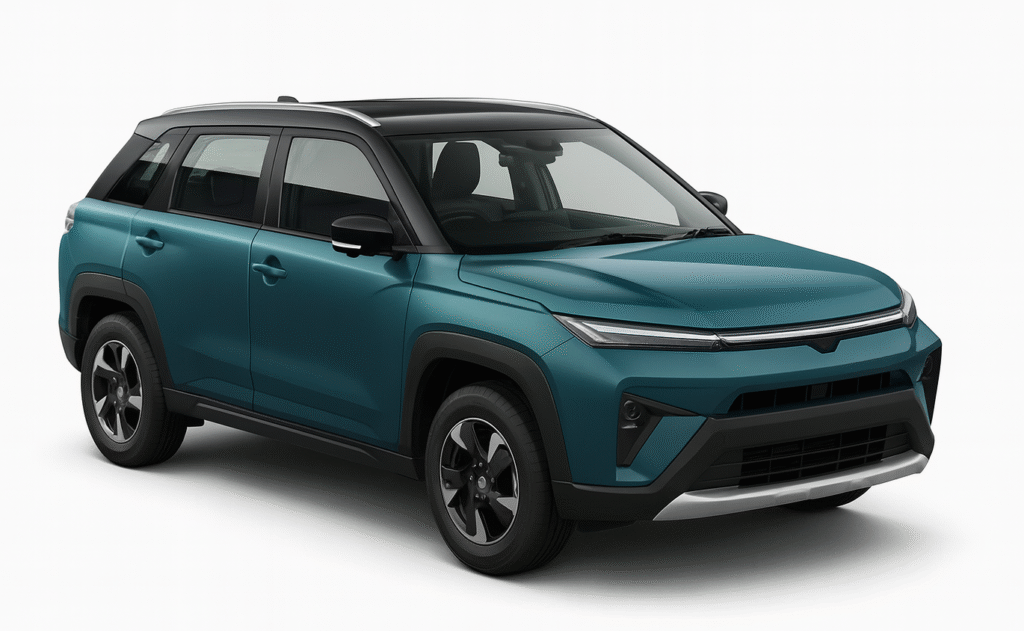 Maruti Suzuki Victoris SUV with Powered Tailgate open, rear-side view showcasing premium SUV design.